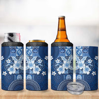 Hawaii Tapa Pattern With Navy Hibiscus 4 in 1 Can Cooler Tumbler LT05 - Polynesian Pride