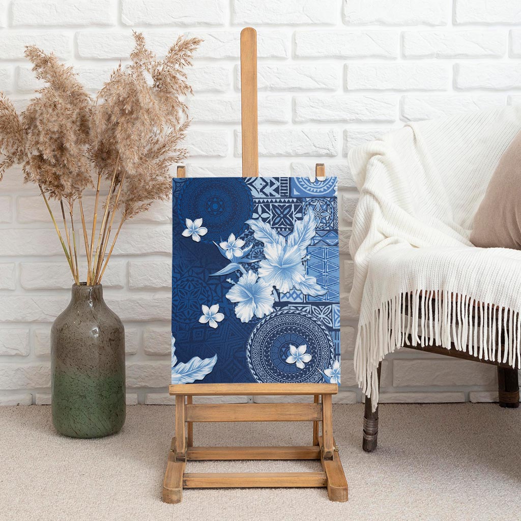 Hawaii Tapa Pattern With Navy Hibiscus Canvas Wall Art LT05 - Polynesian Pride
