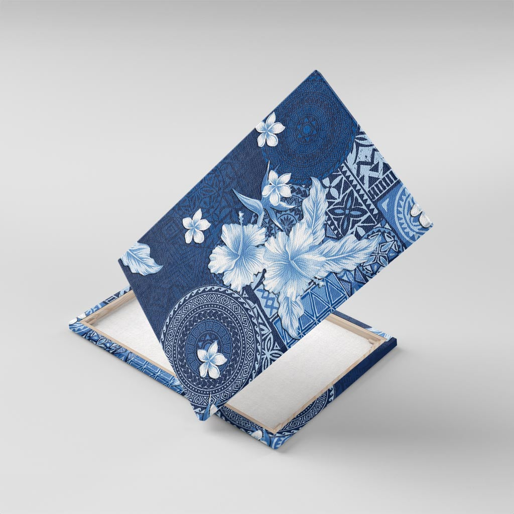 Hawaii Tapa Pattern With Navy Hibiscus Canvas Wall Art LT05 With Frame Navy - Polynesian Pride