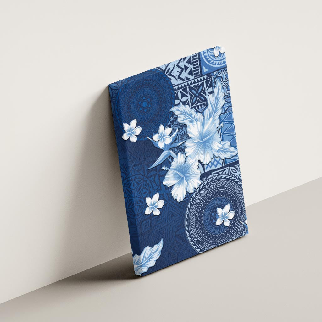 Hawaii Tapa Pattern With Navy Hibiscus Canvas Wall Art LT05 - Polynesian Pride