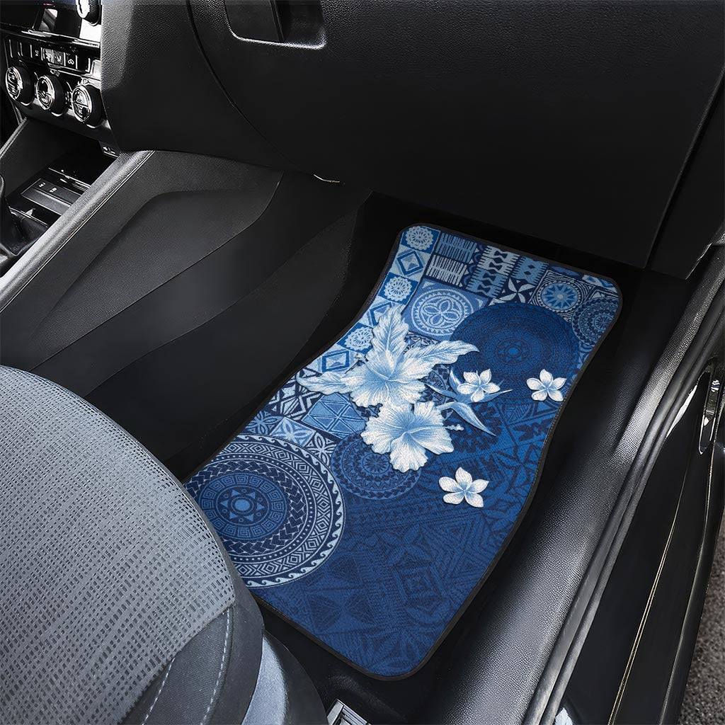 Hawaii Tapa Pattern With Navy Hibiscus Car Mats LT05 - Polynesian Pride