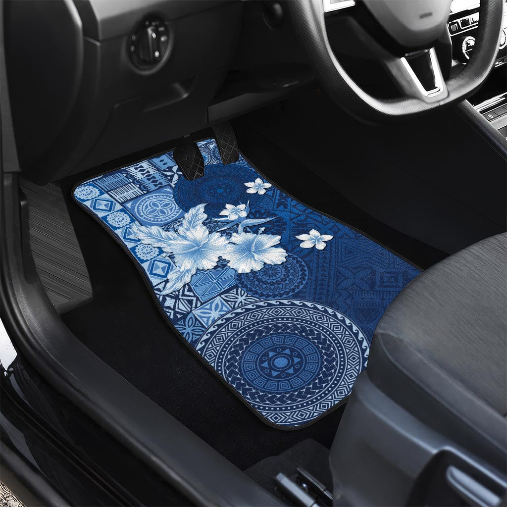 Hawaii Tapa Pattern With Navy Hibiscus Car Mats LT05 - Polynesian Pride