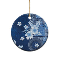 Hawaii Tapa Pattern With Navy Hibiscus Ceramic Ornament LT05 - Polynesian Pride