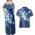 Hawaii Tapa Pattern With Navy Hibiscus Couples Matching Off Shoulder Maxi Dress and Hawaiian Shirt