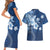 Hawaii Tapa Pattern With Navy Hibiscus Couples Matching Short Sleeve Bodycon Dress and Hawaiian Shirt