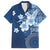 Hawaii Tapa Pattern With Navy Hibiscus Family Matching Off The Shoulder Long Sleeve Dress and Hawaiian Shirt