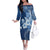 Hawaii Tapa Pattern With Navy Hibiscus Family Matching Off The Shoulder Long Sleeve Dress and Hawaiian Shirt