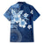 Hawaii Tapa Pattern With Navy Hibiscus Family Matching Off Shoulder Short Dress and Hawaiian Shirt