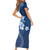 Hawaii Tapa Pattern With Navy Hibiscus Family Matching Short Sleeve Bodycon Dress and Hawaiian Shirt