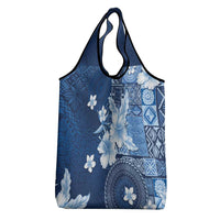 Hawaii Tapa Pattern With Navy Hibiscus Grocery Bag LT05 - Polynesian Pride