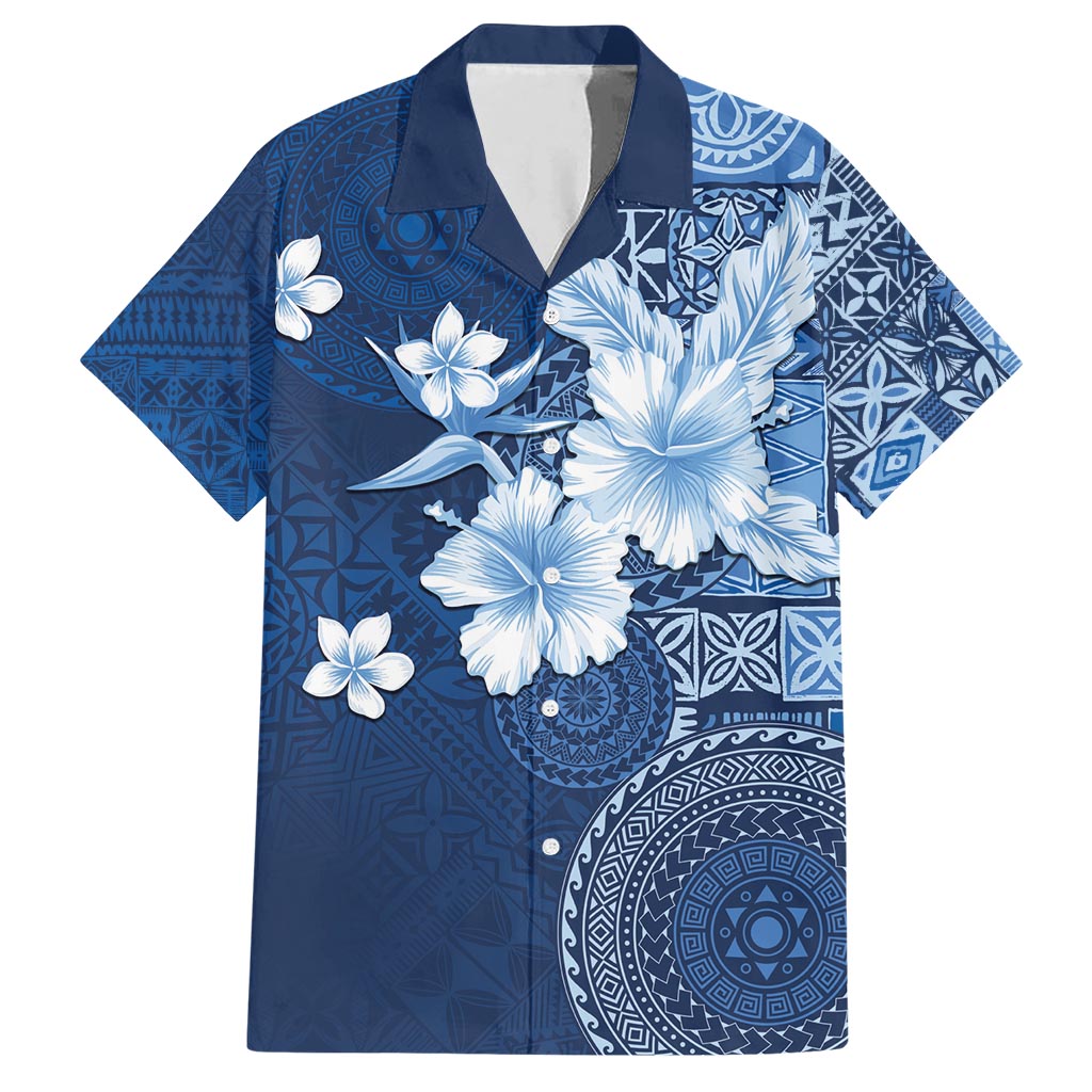 Hawaii Tapa Pattern With Navy Hibiscus Hawaiian Shirt LT05 Navy - Polynesian Pride