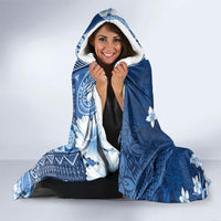 Hawaii Tapa Pattern With Navy Hibiscus Hooded Blanket LT05 - Polynesian Pride