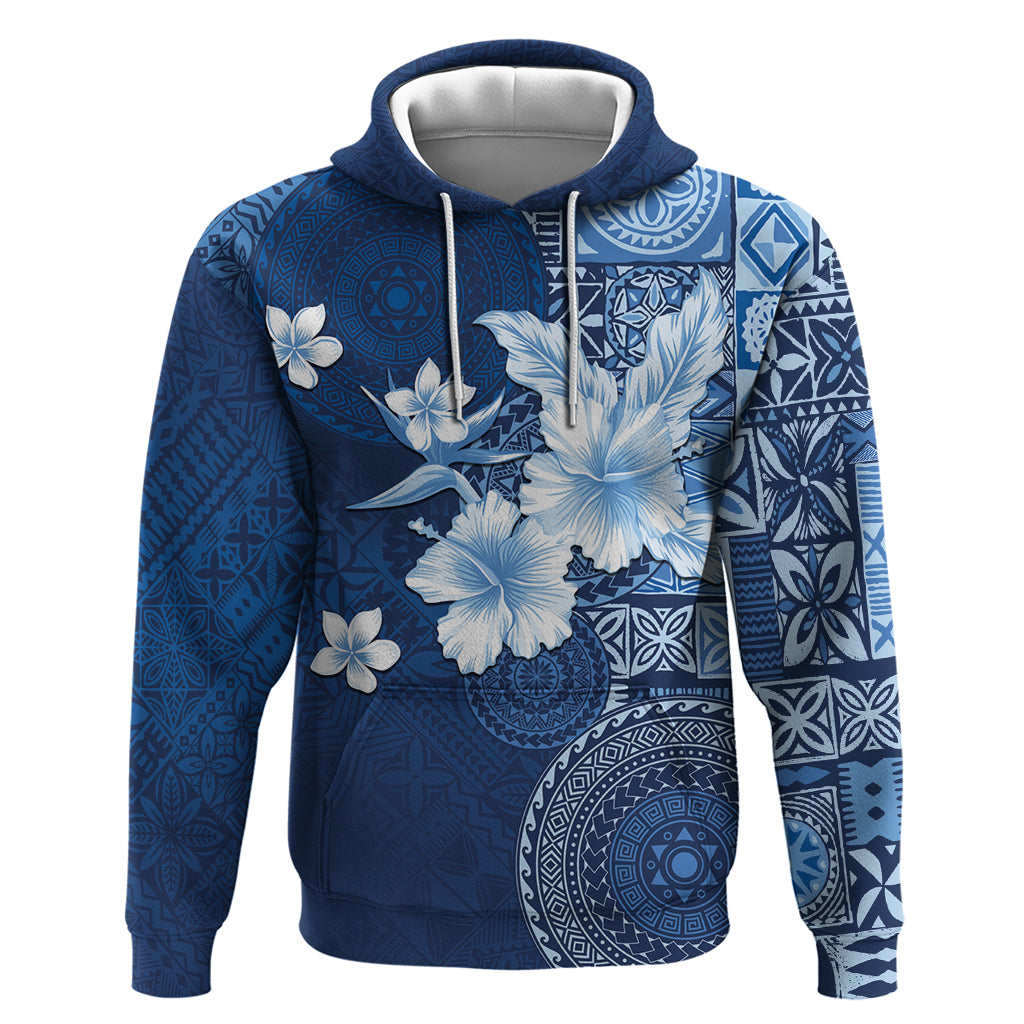 Hawaii Tapa Pattern With Navy Hibiscus Hoodie LT05 Pullover Hoodie Navy - Polynesian Pride
