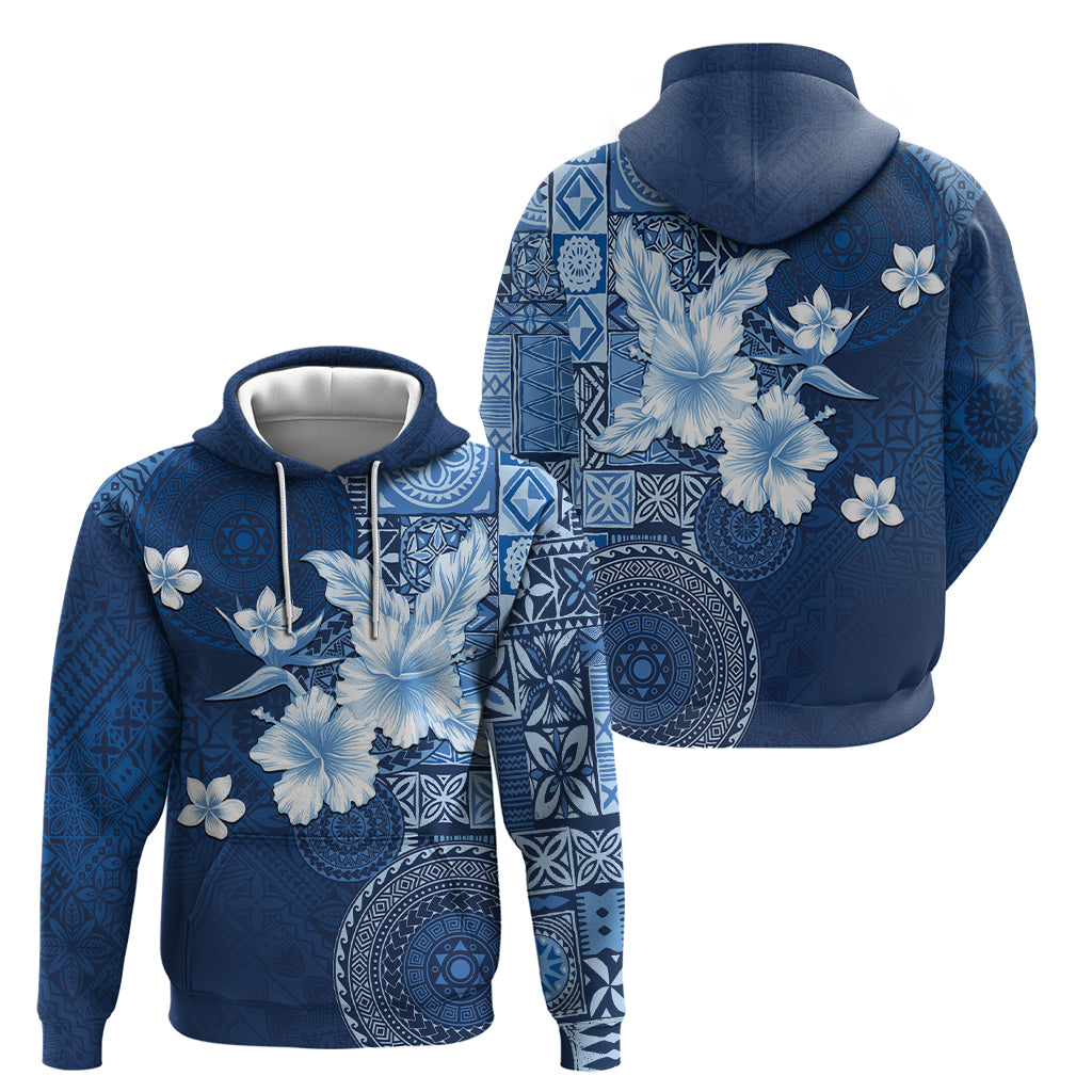 Hawaii Tapa Pattern With Navy Hibiscus Hoodie LT05 - Polynesian Pride