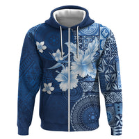 Hawaii Tapa Pattern With Navy Hibiscus Hoodie LT05 Zip Hoodie Navy - Polynesian Pride