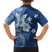 Hawaii Tapa Pattern With Navy Hibiscus Kid Hawaiian Shirt LT05 - Polynesian Pride