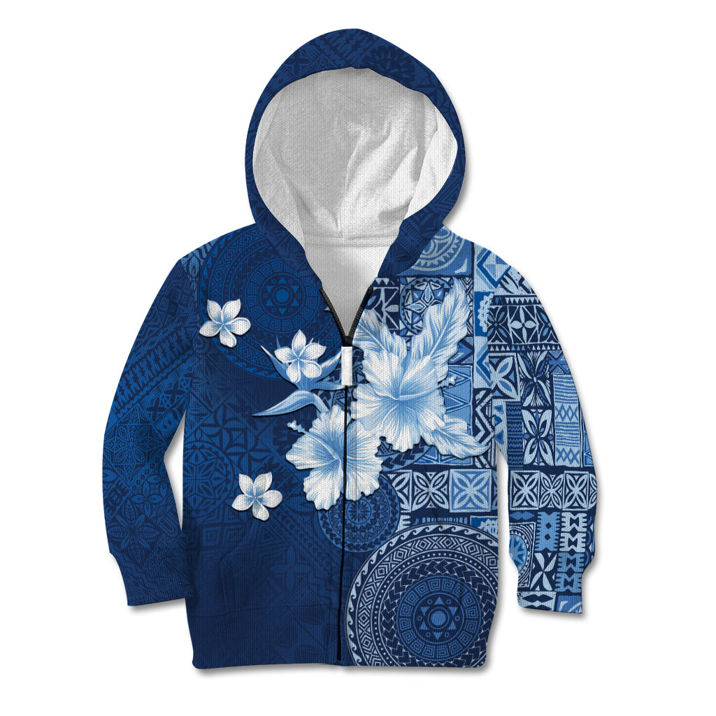 Hawaii Tapa Pattern With Navy Hibiscus Kid Hoodie LT05 Zip Hoodie Navy - Polynesian Pride