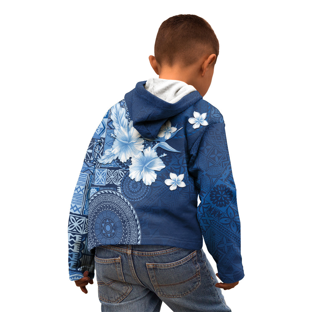 Hawaii Tapa Pattern With Navy Hibiscus Kid Hoodie LT05 - Polynesian Pride