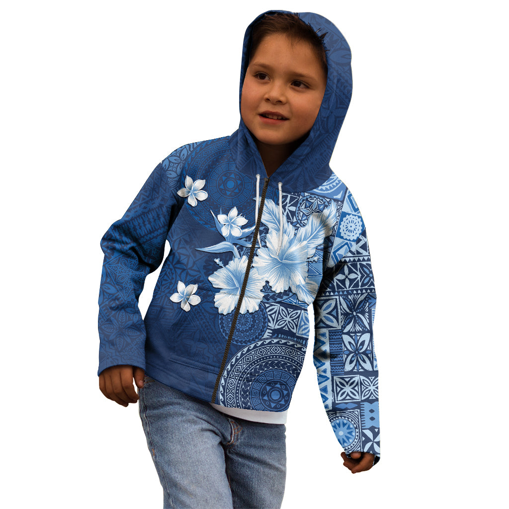 Hawaii Tapa Pattern With Navy Hibiscus Kid Hoodie LT05 - Polynesian Pride