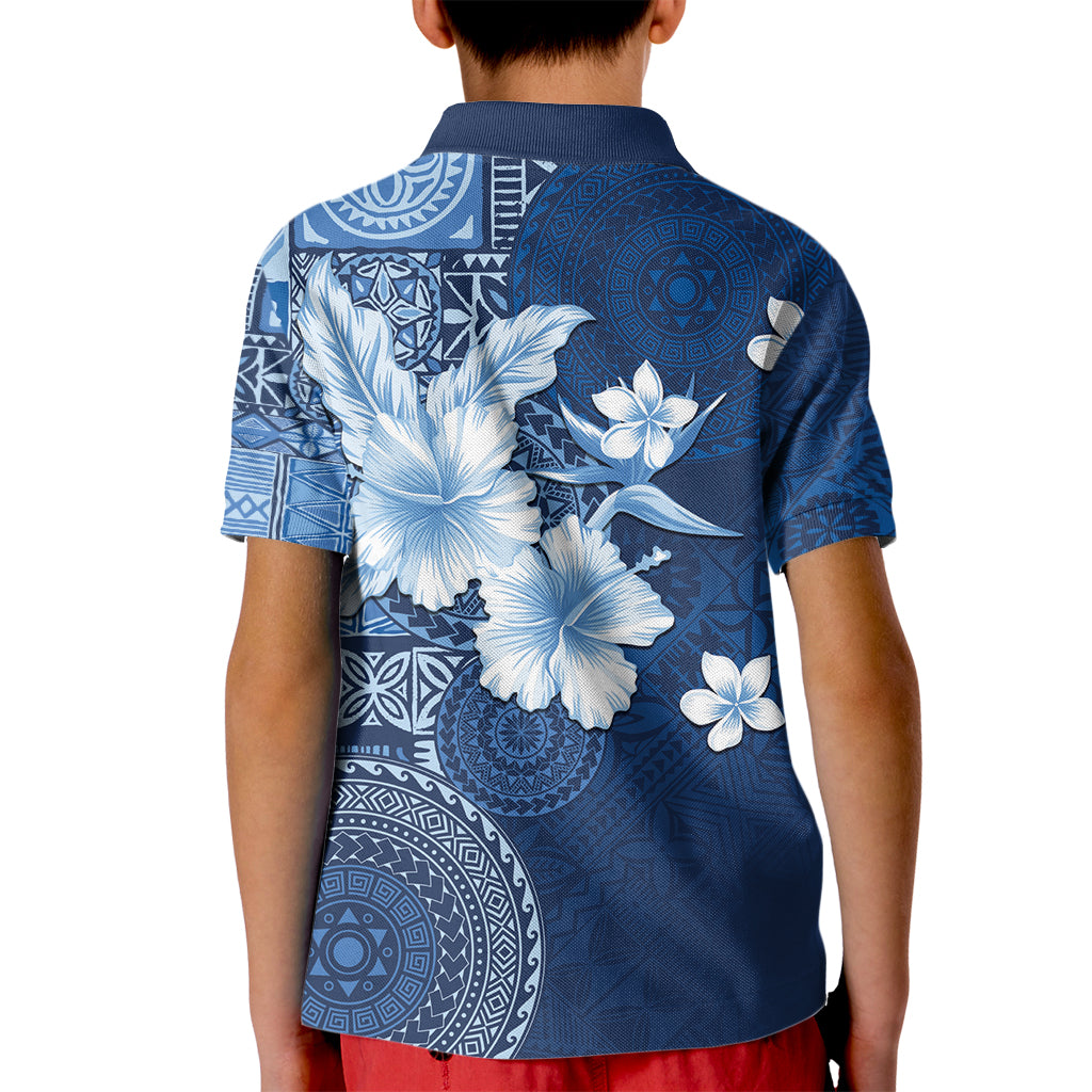 Hawaii Tapa Pattern With Navy Hibiscus Kid Polo Shirt LT05 - Polynesian Pride