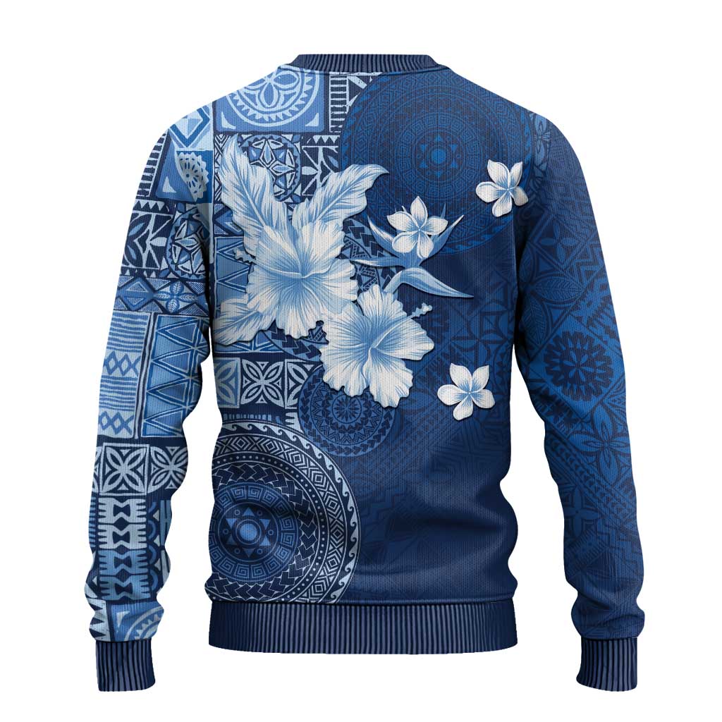 Hawaii Tapa Pattern With Navy Hibiscus Ugly Christmas Sweater LT05 - Polynesian Pride