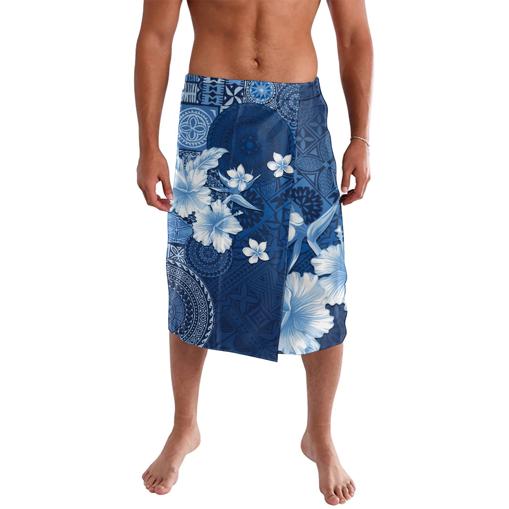 Hawaii Tapa Pattern With Navy Hibiscus Lavalava LT05 Navy - Polynesian Pride