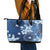 Hawaii Tapa Pattern With Navy Hibiscus Leather Tote Bag