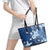 Hawaii Tapa Pattern With Navy Hibiscus Leather Tote Bag