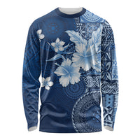 Hawaii Tapa Pattern With Navy Hibiscus Long Sleeve Shirt LT05 Unisex Navy - Polynesian Pride