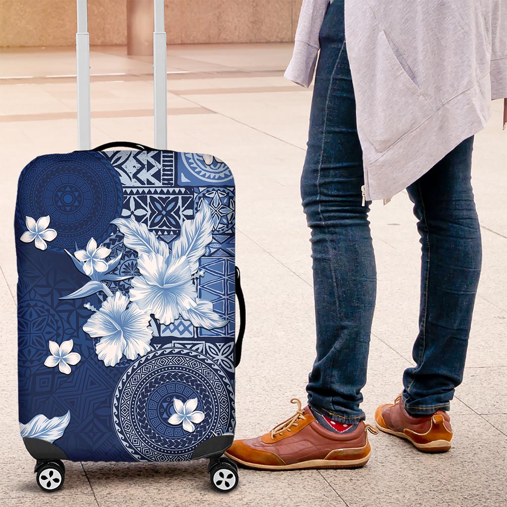 Hawaii Tapa Pattern With Navy Hibiscus Luggage Cover LT05 Navy - Polynesian Pride