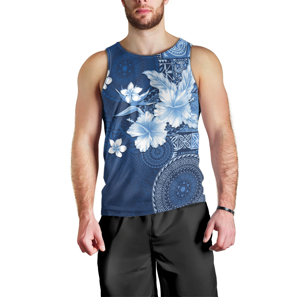 Hawaii Tapa Pattern With Navy Hibiscus Men Tank Top LT05 - Polynesian Pride