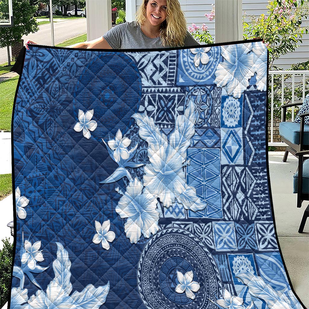 Hawaii Tapa Pattern With Navy Hibiscus Quilt