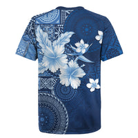 Hawaii Tapa Pattern With Navy Hibiscus Rugby Jersey LT05 - Polynesian Pride