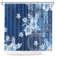 Hawaii Tapa Pattern With Navy Hibiscus Shower Curtain LT05 Navy - Polynesian Pride
