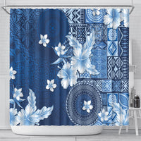 Hawaii Tapa Pattern With Navy Hibiscus Shower Curtain LT05 - Polynesian Pride