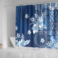 Hawaii Tapa Pattern With Navy Hibiscus Shower Curtain LT05 - Polynesian Pride