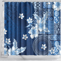 Hawaii Tapa Pattern With Navy Hibiscus Shower Curtain LT05 - Polynesian Pride