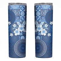 Hawaii Tapa Pattern With Navy Hibiscus Skinny Tumbler LT05 Navy - Polynesian Pride