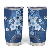 Hawaii Tapa Pattern With Navy Hibiscus Tumbler Cup LT05 Navy - Polynesian Pride