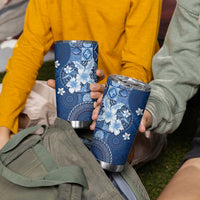 Hawaii Tapa Pattern With Navy Hibiscus Tumbler Cup LT05 - Polynesian Pride
