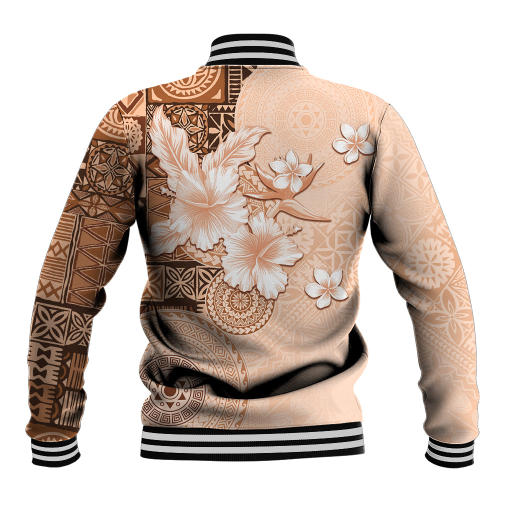Hawaii Tapa Pattern With Brown Hibiscus Baseball Jacket LT05 - Polynesian Pride