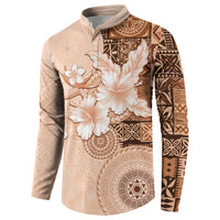 Hawaii Tapa Pattern With Brown Hibiscus Button Sweatshirt LT05 - Polynesian Pride