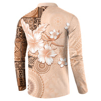 Hawaii Tapa Pattern With Brown Hibiscus Button Sweatshirt LT05 - Polynesian Pride