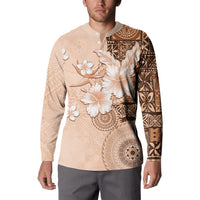 Hawaii Tapa Pattern With Brown Hibiscus Button Sweatshirt LT05 - Polynesian Pride