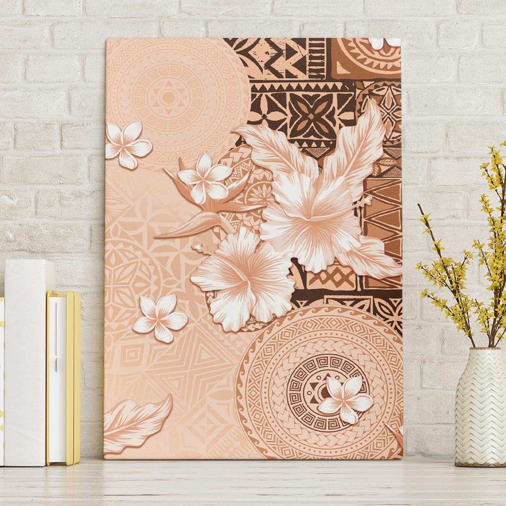 Hawaii Tapa Pattern With Brown Hibiscus Canvas Wall Art LT05 Without Frame Brown - Polynesian Pride
