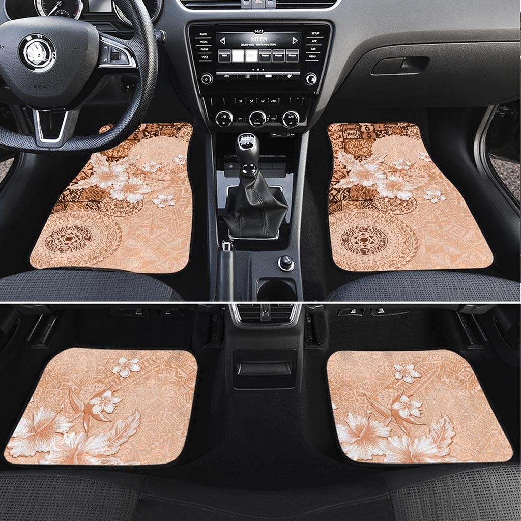 Hawaii Tapa Pattern With Brown Hibiscus Car Mats LT05 Set 4pcs Brown - Polynesian Pride