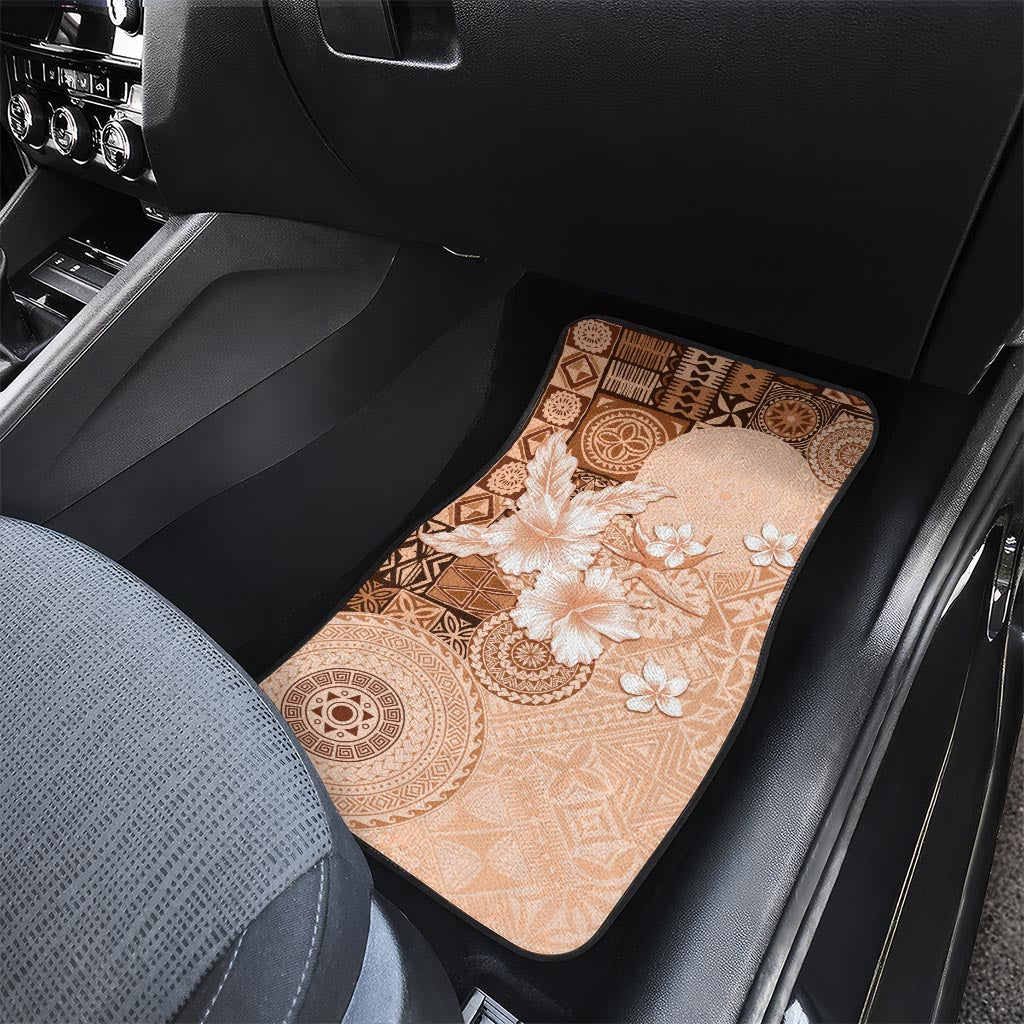 Hawaii Tapa Pattern With Brown Hibiscus Car Mats LT05 - Polynesian Pride
