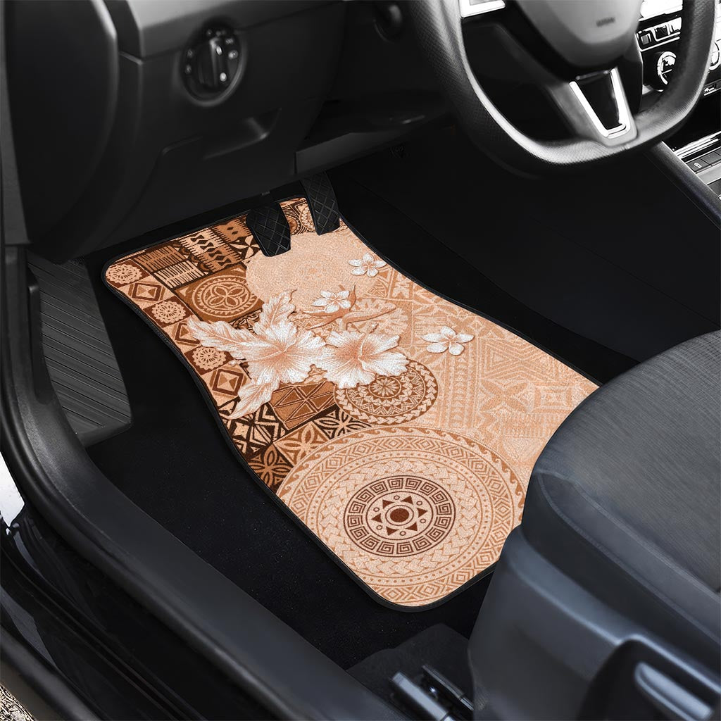Hawaii Tapa Pattern With Brown Hibiscus Car Mats LT05 - Polynesian Pride