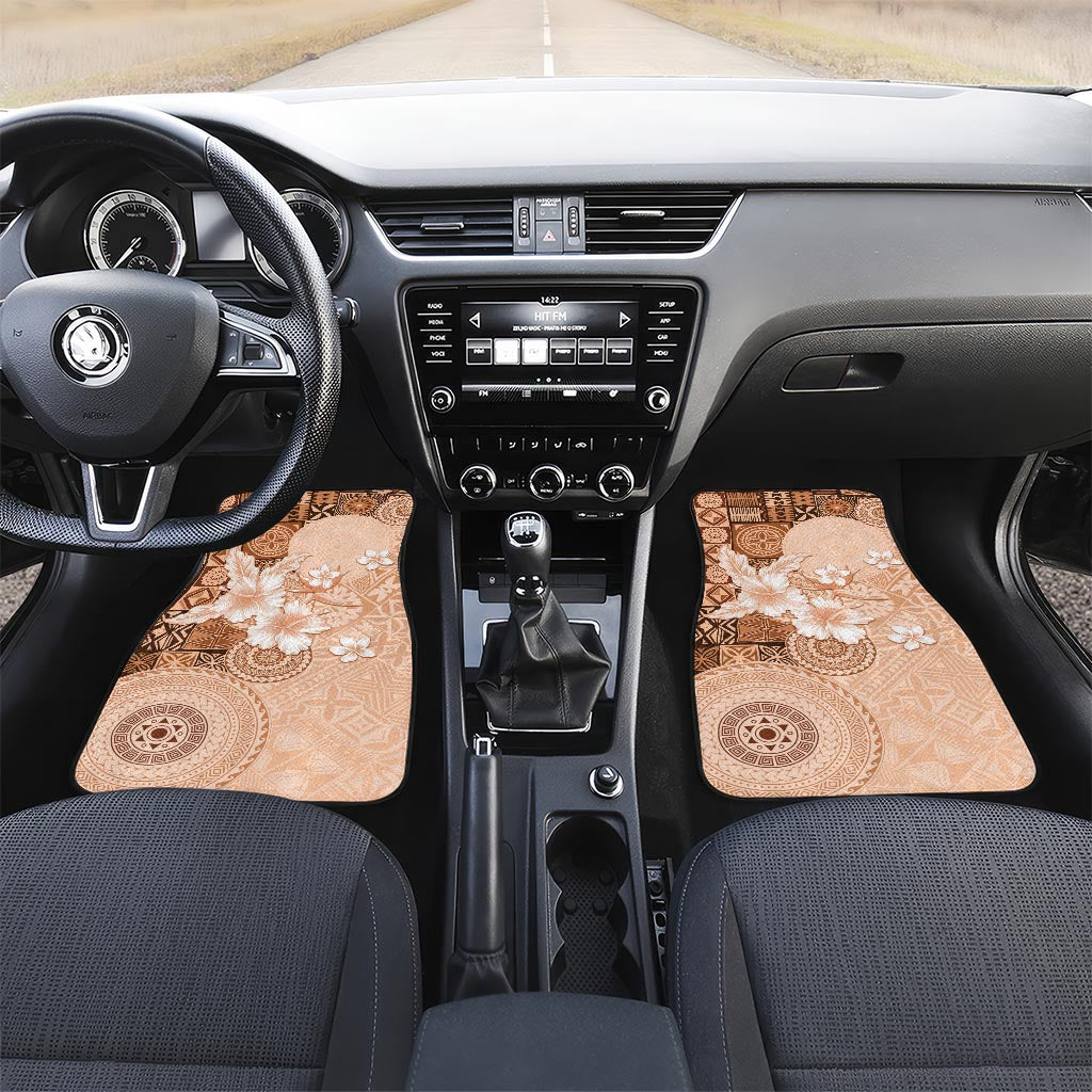 Hawaii Tapa Pattern With Brown Hibiscus Car Mats LT05 Set 2pcs - Front Brown - Polynesian Pride
