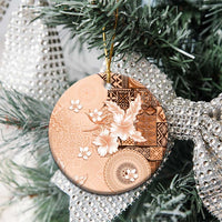 Hawaii Tapa Pattern With Brown Hibiscus Ceramic Ornament LT05 - Polynesian Pride
